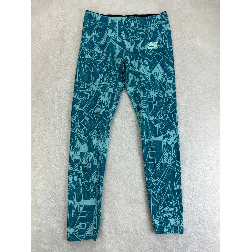 Nike Mashup Ankle Leggings Womens XL Teal Blue Abstract Geo Stretch Pull On Logo